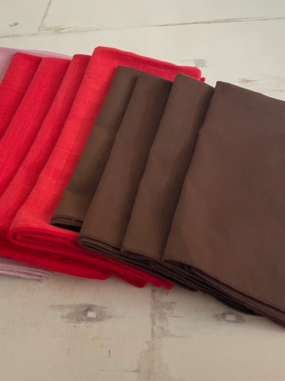 Vintage Solid Fabric Napkins Lot Pinks, Brown, Red Cottagecore Grandmillennial